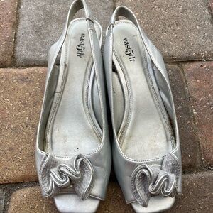 East 5th Silver Wedge Shoes with Peep Toe